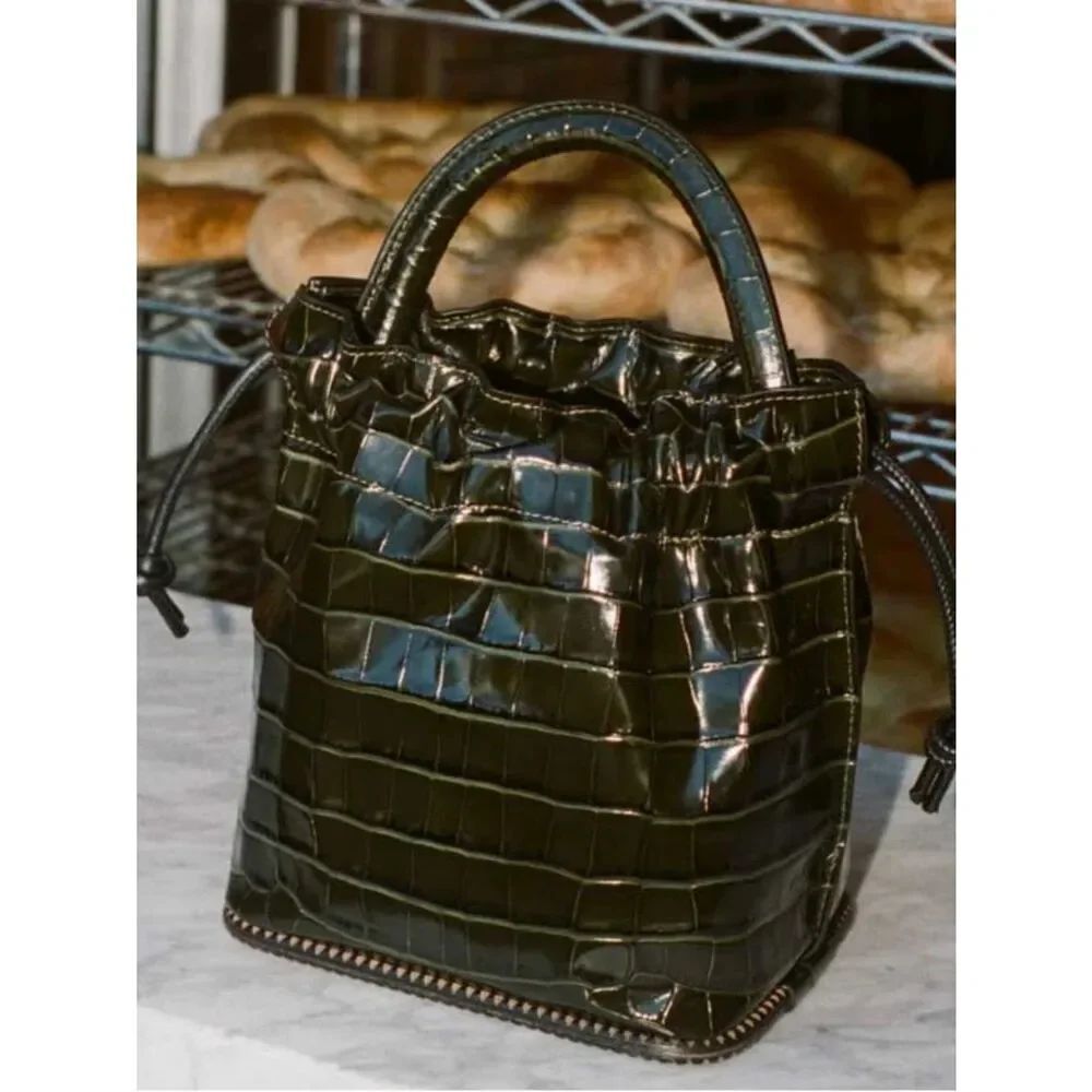 NEW FREDA SALVADOR CROC LEATHER shoulder bucket bag